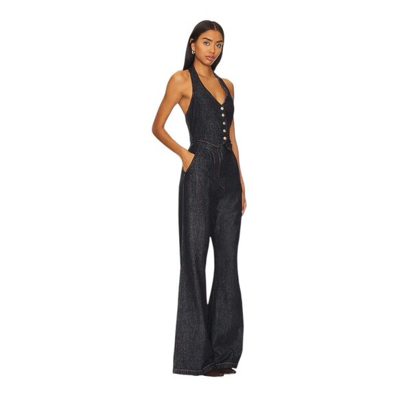 Amanda Uprichard Revolve Women’s Isadore Flare leg Cotton Denim Jumpsuit Small